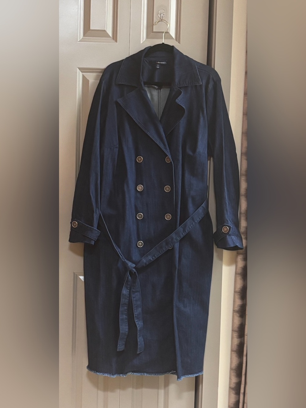 Womens Navy Double-Breasted Trench Coat